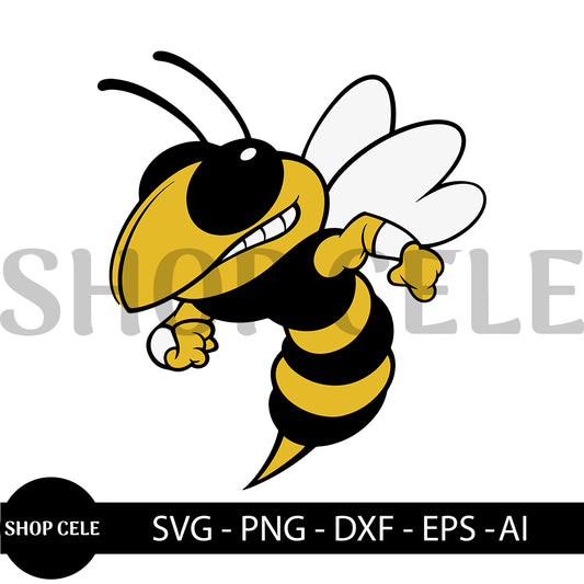 Hornet Bee Mascot SVG & PNG | Bumblebee Mascot Clipart | Instant Download
